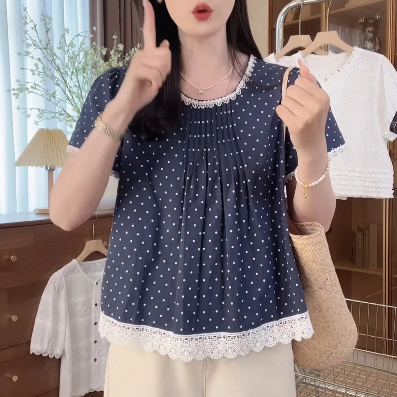 夏季上新韩版时尚百搭蕾丝拼接波点通勤显瘦衬衫LK2503560