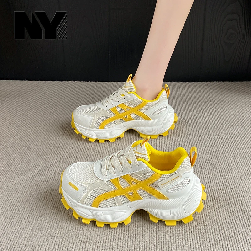 NY品牌厚底增高老爹鞋女2025夏季新款超轻软底透网透气休闲运动鞋