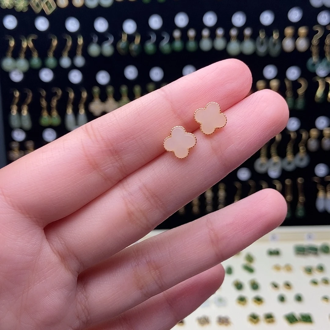 和田玉银S925镀金镶嵌耳饰