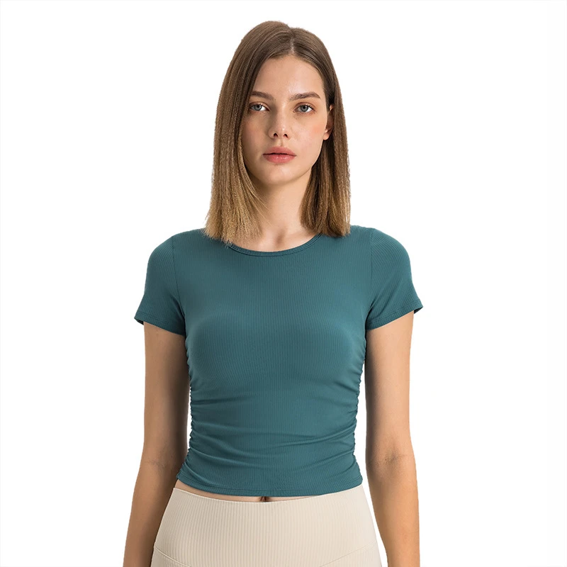 lu家同款罗纹收腰上衣短款短袖高弹衣服裸感修身显瘦瑜伽DS374