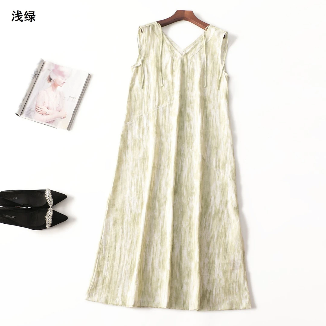 411638夏加长款无袖V领连衣裙