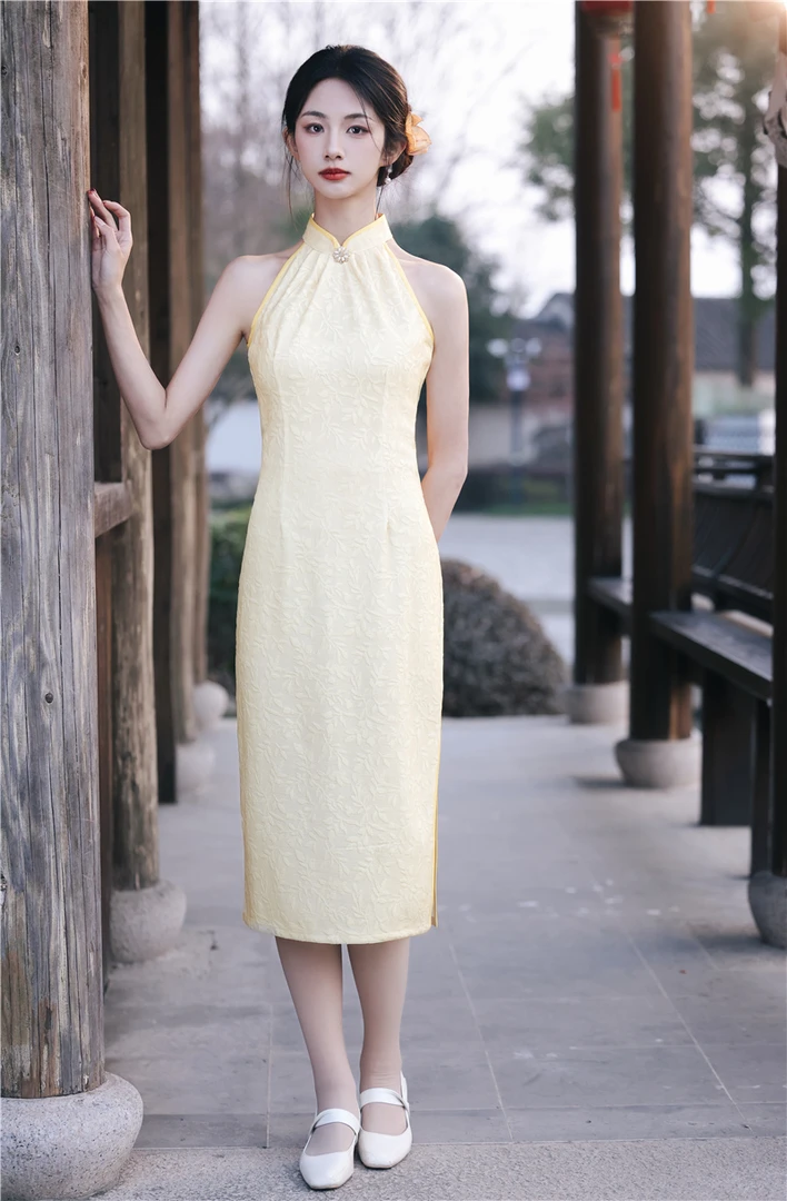 夏款高端新中式改良露肩旗袍中国风你那款无袖长款时尚性感旗袍