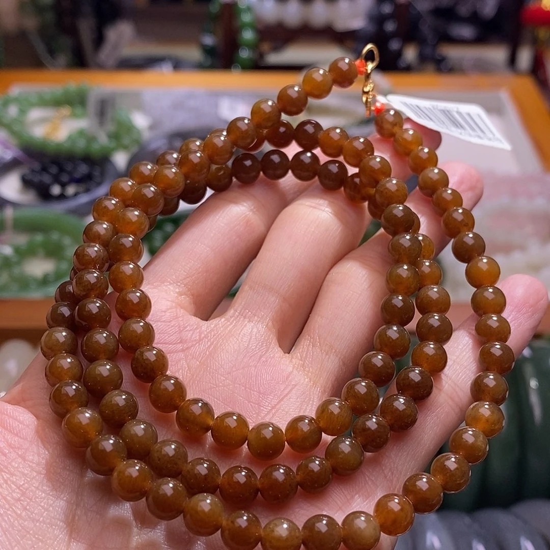 颈饰未镶嵌和田玉且末糖银镶项链6MM