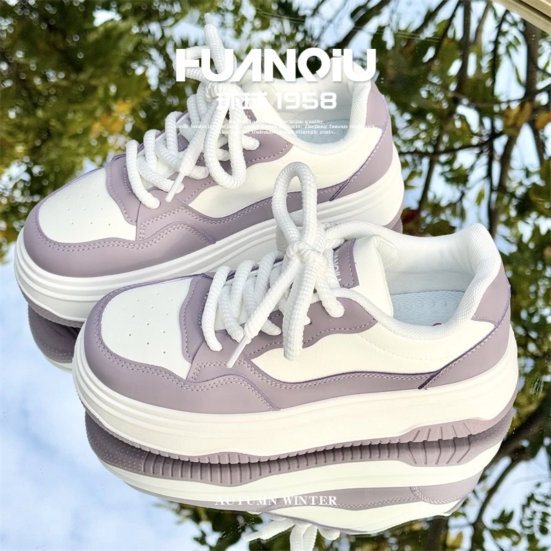 HUANQIU/环球休闲板鞋女2025春季新款潮流百搭耐磨厚底时尚小白鞋