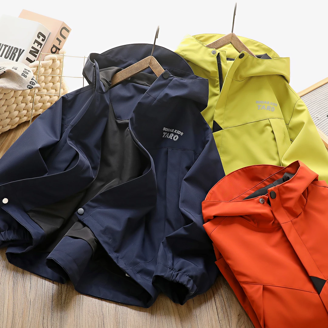 儿童连帽冲锋衣2025春季新款中大童拼接休闲百搭拉链外套6719