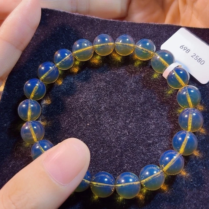 未镶嵌蓝珀珠宝奇石墨西哥蓝珀手串9