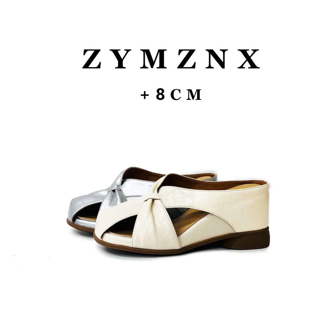 【平增高6-8cm】极简风包头交叉绑带时尚穆勒透气一字拖女单鞋P053