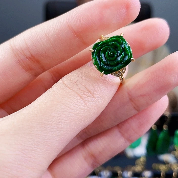 翡翠戒指银S925镶嵌饰品