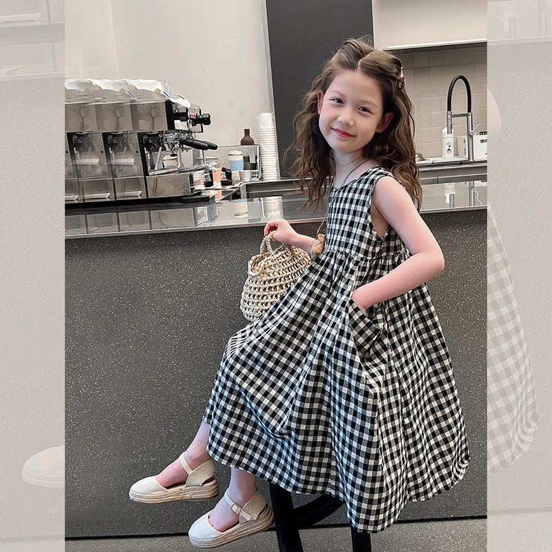 儿童格子裙子女童洋气背心连衣裙大童装夏季小女孩公主裙2025新款