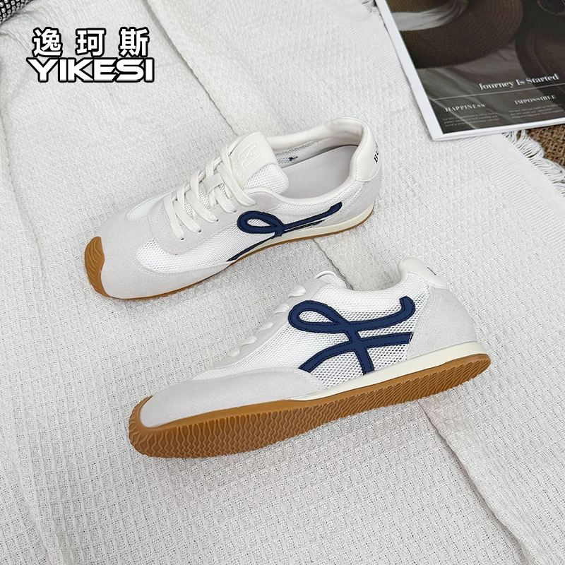 真皮网面阿甘鞋女2025夏季新款厚底时尚百搭透气拼色运动休闲鞋子