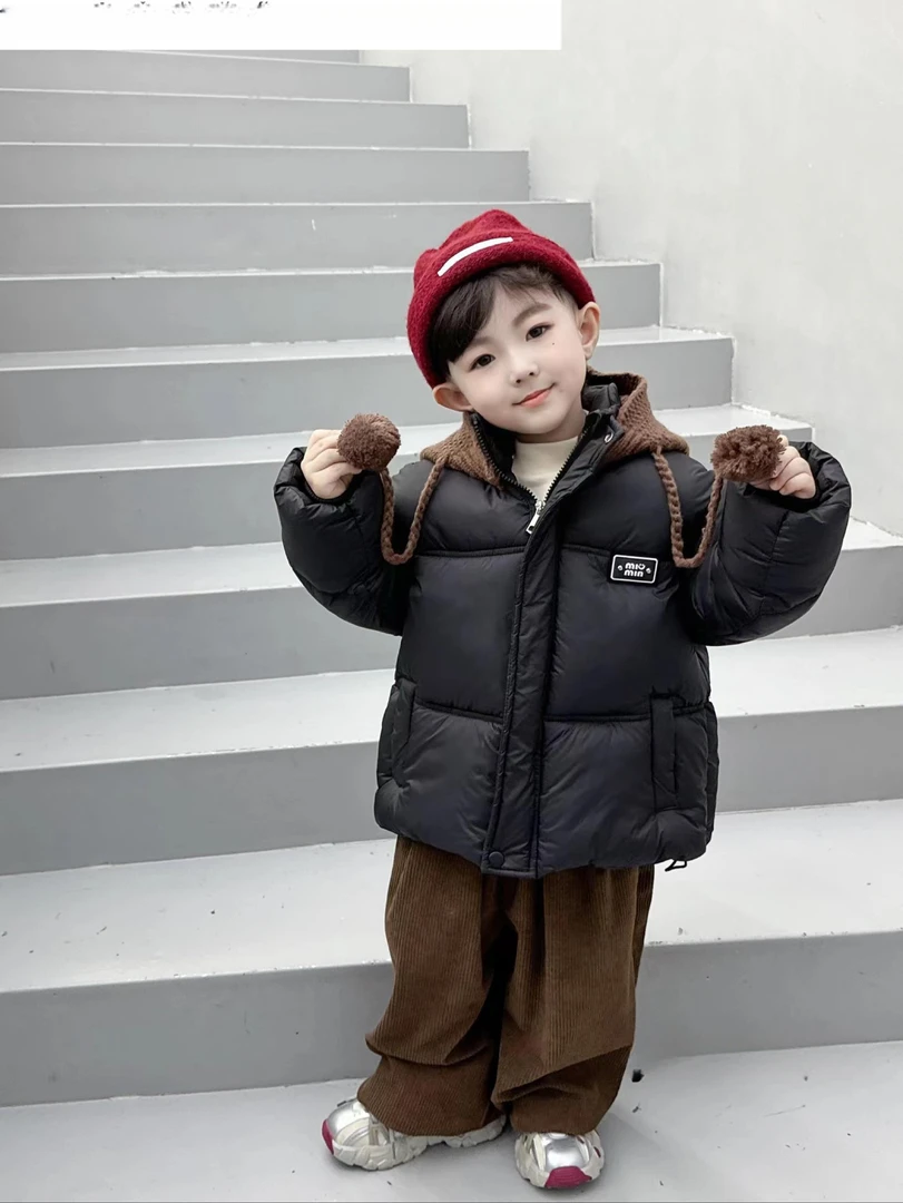 男童棉衣外套拼接针织帽加绒加厚韩版潮时尚洋气短款保暖冬款儿童