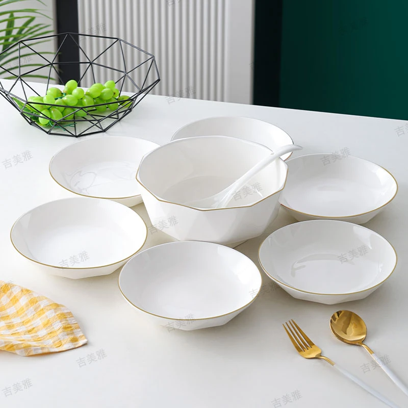 钻石人生8件套轻奢家用创意简约陶瓷欧式米饭碗金边网红描金