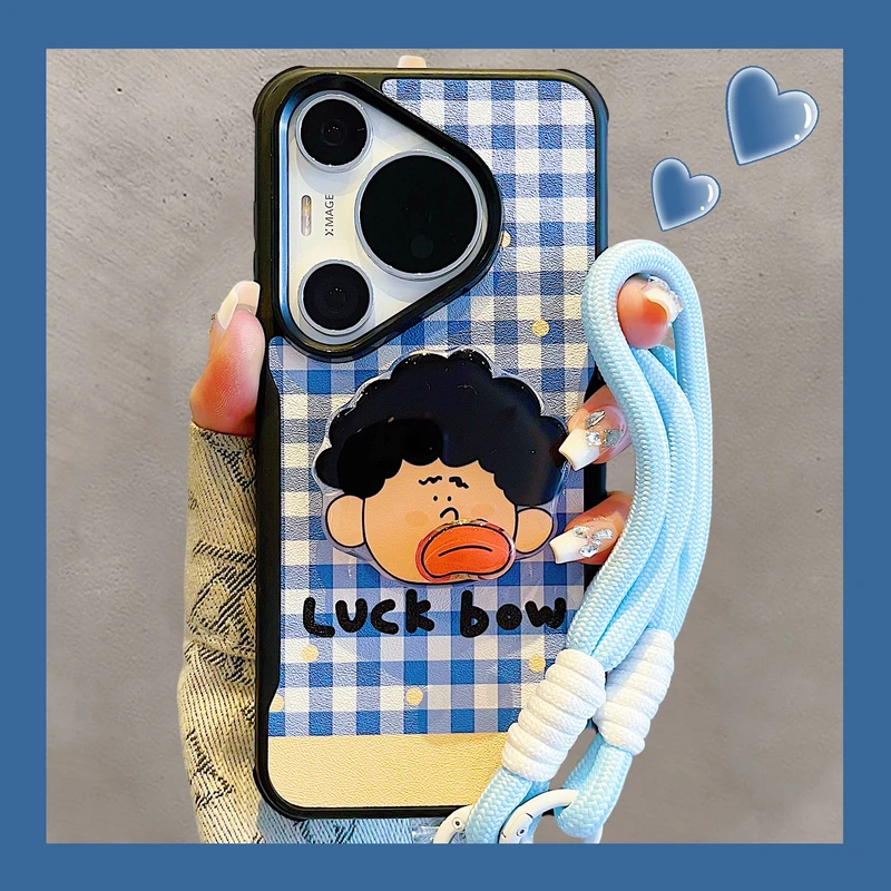 适用华为pura70pro+手机壳p60搞怪格纹香肠嘴男女孩支架mate70pro