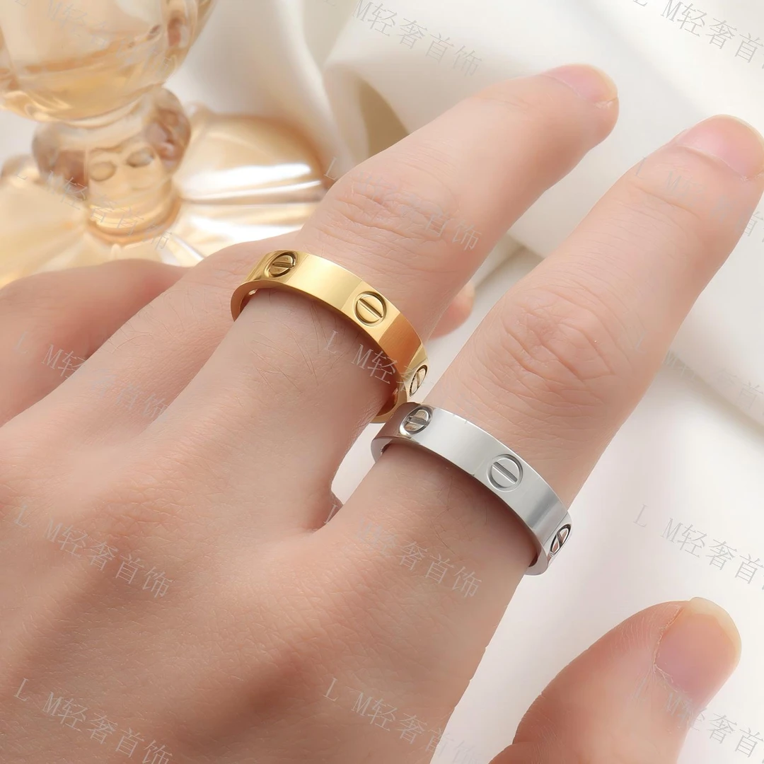 钛钢戒指 小众设计情侣指环 轻奢经典无钻款时尚百搭不掉色