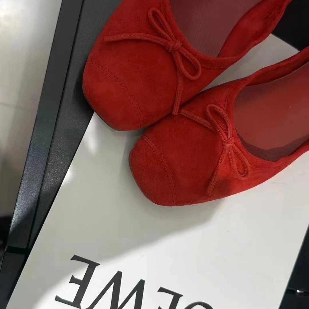 2024豆豆卡卡诺亚1782 平底方头豆豆鞋蝴蝶结芭蕾风软底浅口女士