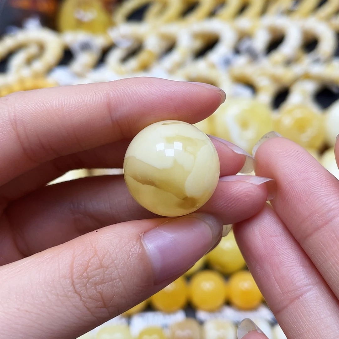 未镶嵌蜜蜡裸石圆珠19.9mm瑕