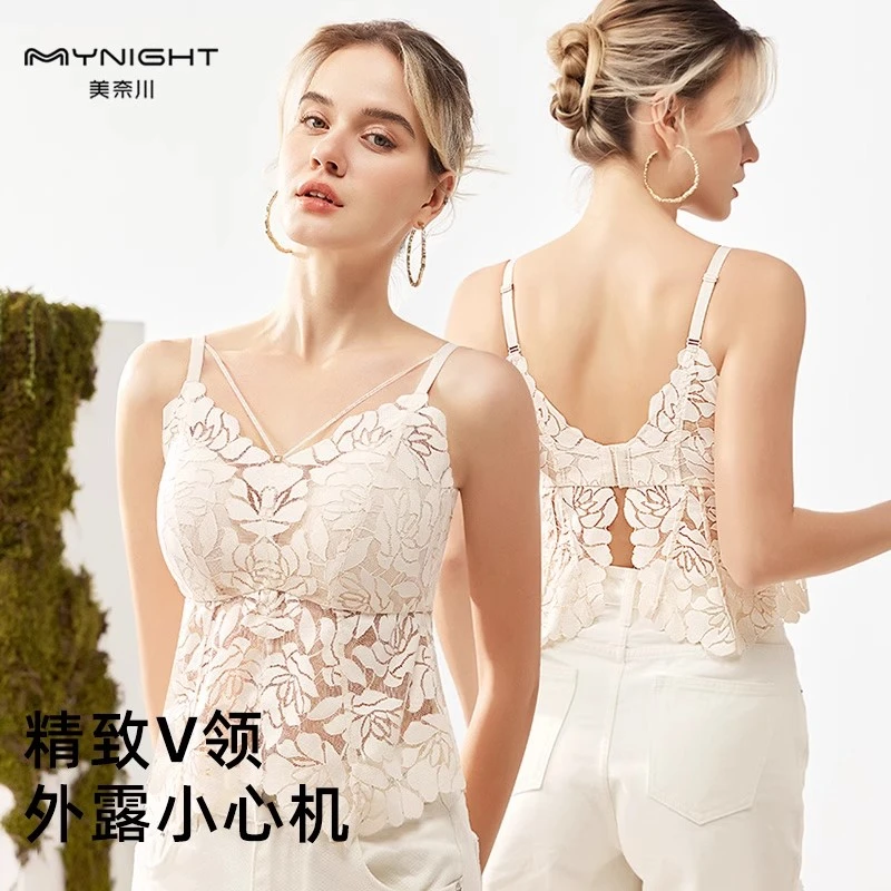 【奢香夫人】法式修身吊带蕾丝薄款女显瘦透气美背内衣文胸一体