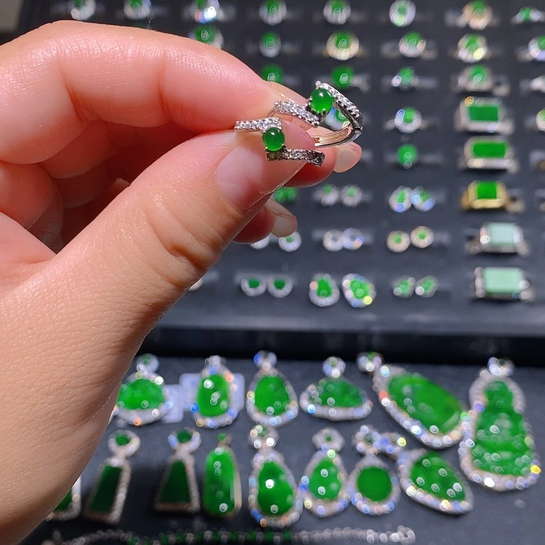 翡翠银S925镶嵌耳饰