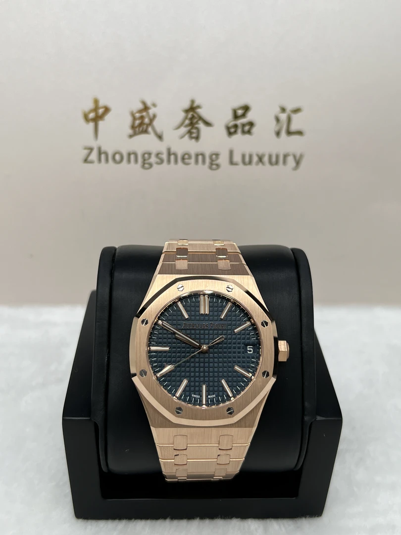 未使用 Audemars Piguet/爱彼 25年15510OR全金蓝时尚男士名表
