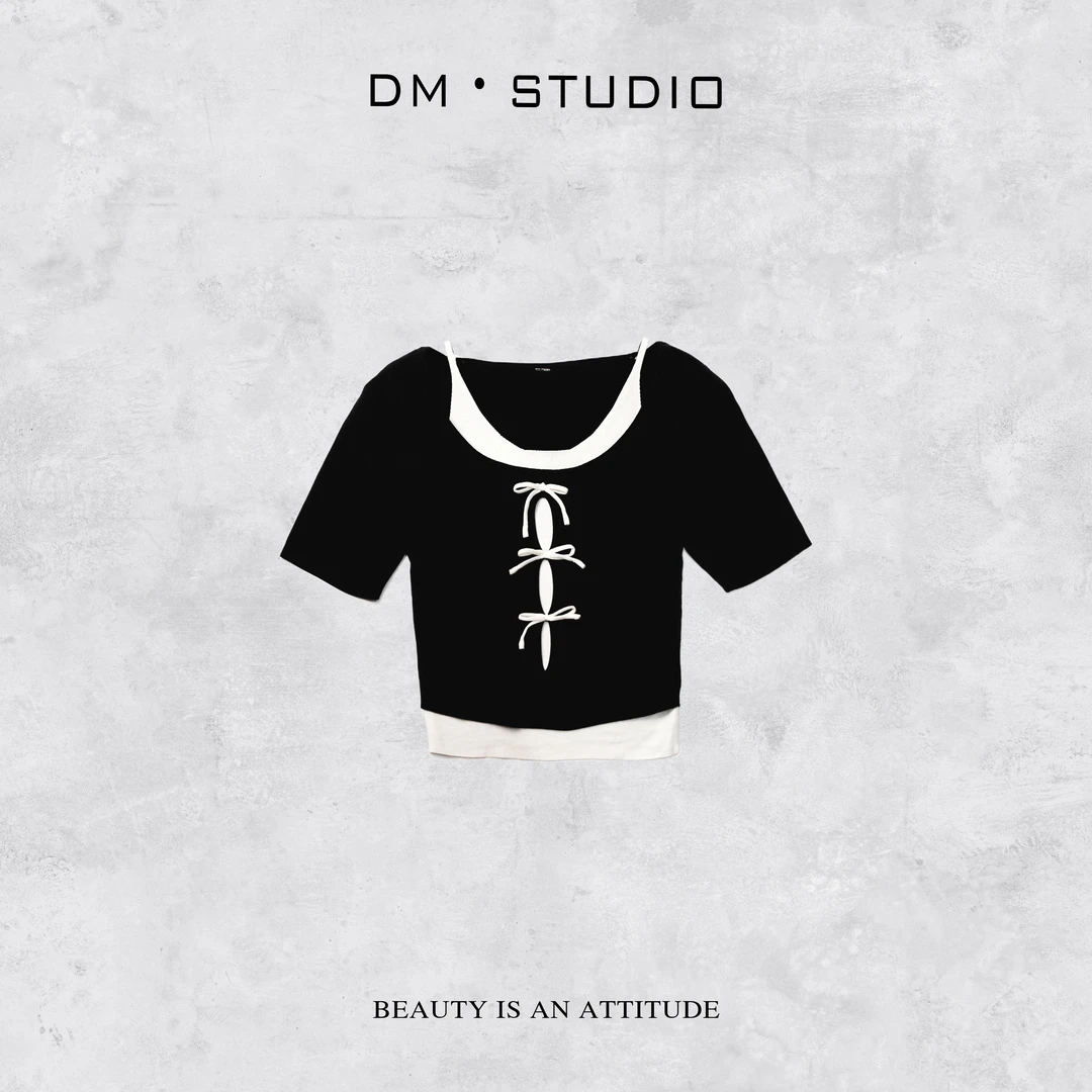 DEDM－DM•STUDIO/减龄气质精致感撞色百搭短袖上衣（P25SSGMZ1691）