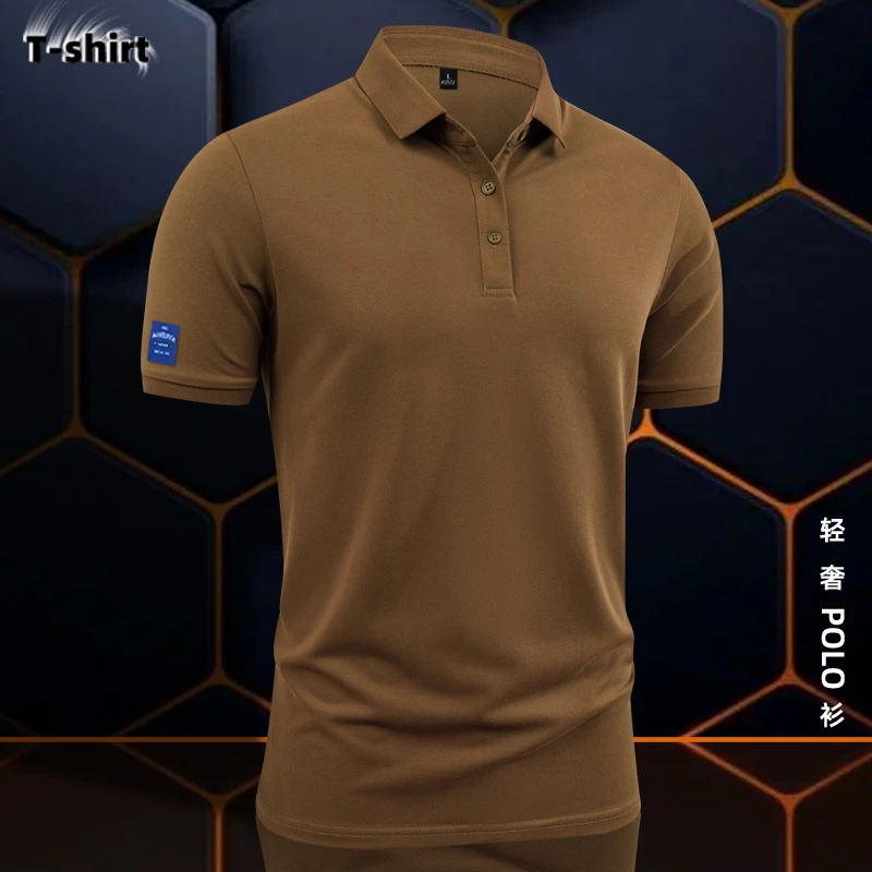简约双面珠地棉男士打底衫商务百搭内搭休闲潮流翻领短袖T恤潮牌T