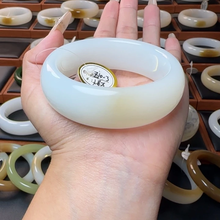 和田玉未镶嵌手镯微糖羊脂白55.3