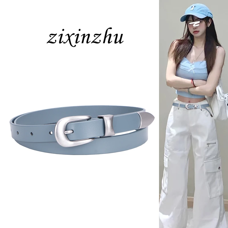 蓝色真皮腰带女配牛仔裤短裙子千禧辣妹y2k粉色皮带美式复古配饰