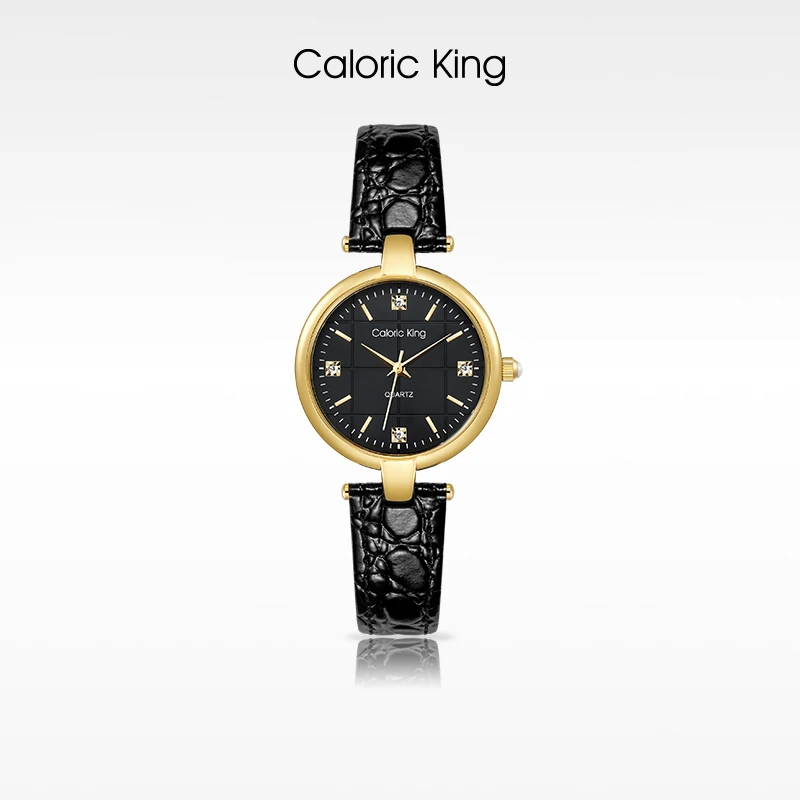 Caloric King经典时尚复古黑金女士腕表