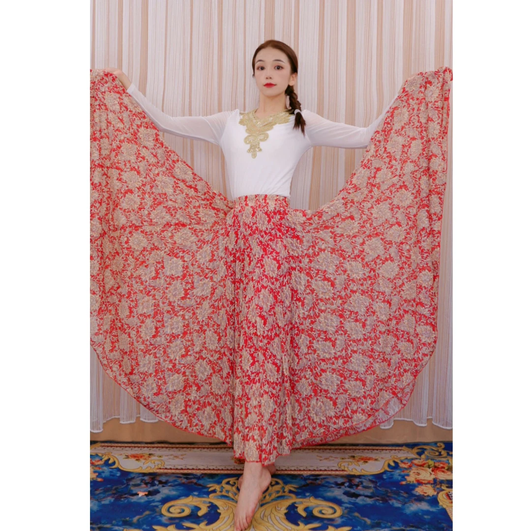 《步步生莲》 夏季新疆民族风舞蹈双层半身裙720显瘦百搭