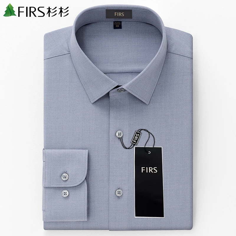 衫衫上衣秋季高档正品男士轻奢羊毛衬衫长袖灰色正装衬衣中男款