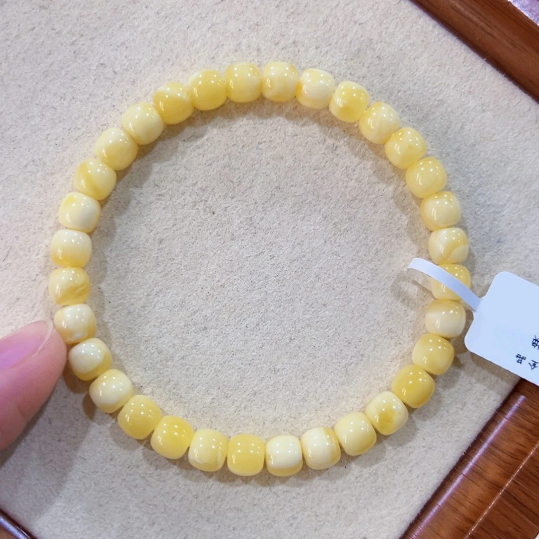 蜜蜡未镶嵌手链6.5m高桩浓蜡金白妖花 新货