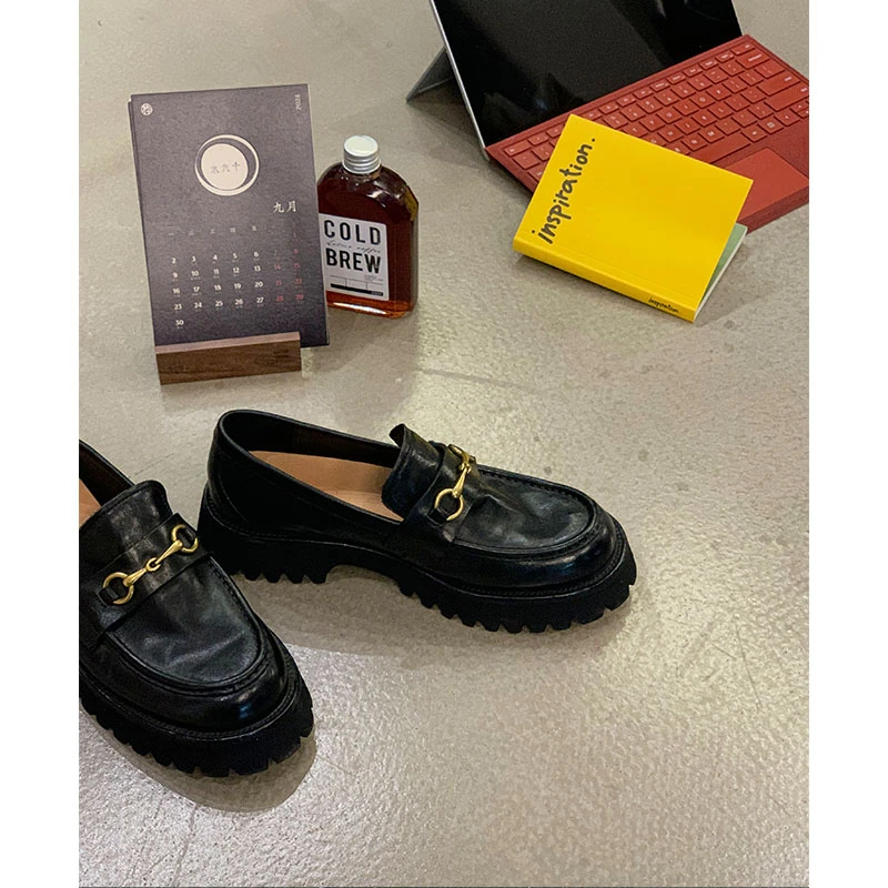 吕小布 |厚底乐福鞋复古小皮鞋女厚底一脚蹬懒人鞋0273