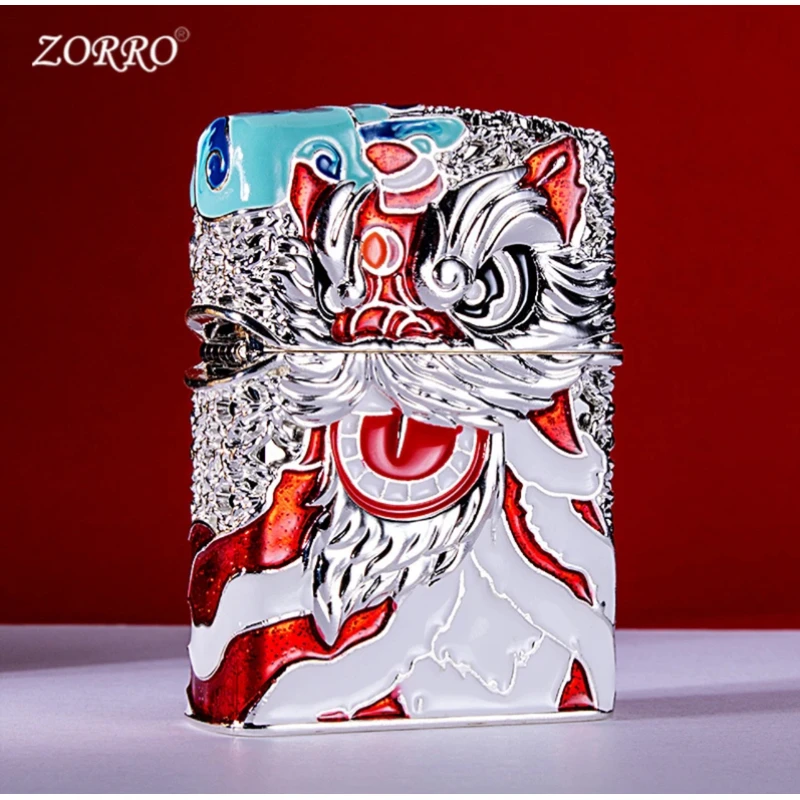 ZORRO3D浮雕夜光鸿运当头银防风煤油打火机-176-火花优品