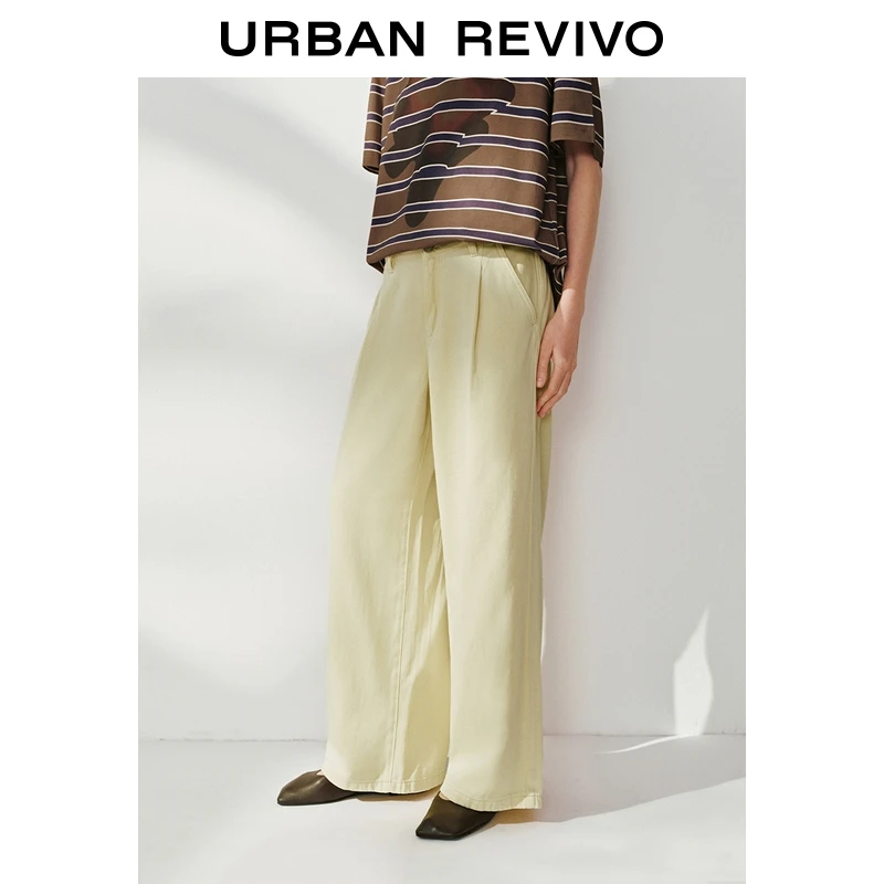 UR2026春季新款女装简约时尚褶皱阔腿休闲长裤UWU850001