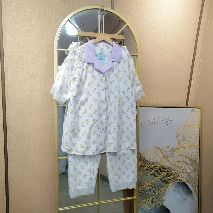 EZ5孕妇白色碎花月子服套装M90-120  2XL150