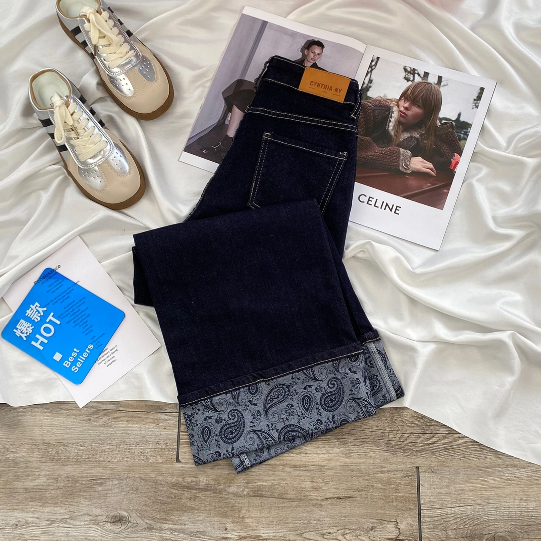 卷边阔腿牛仔裤女2025年秋季新款高腰显瘦宽松垂感小个子直筒裤女