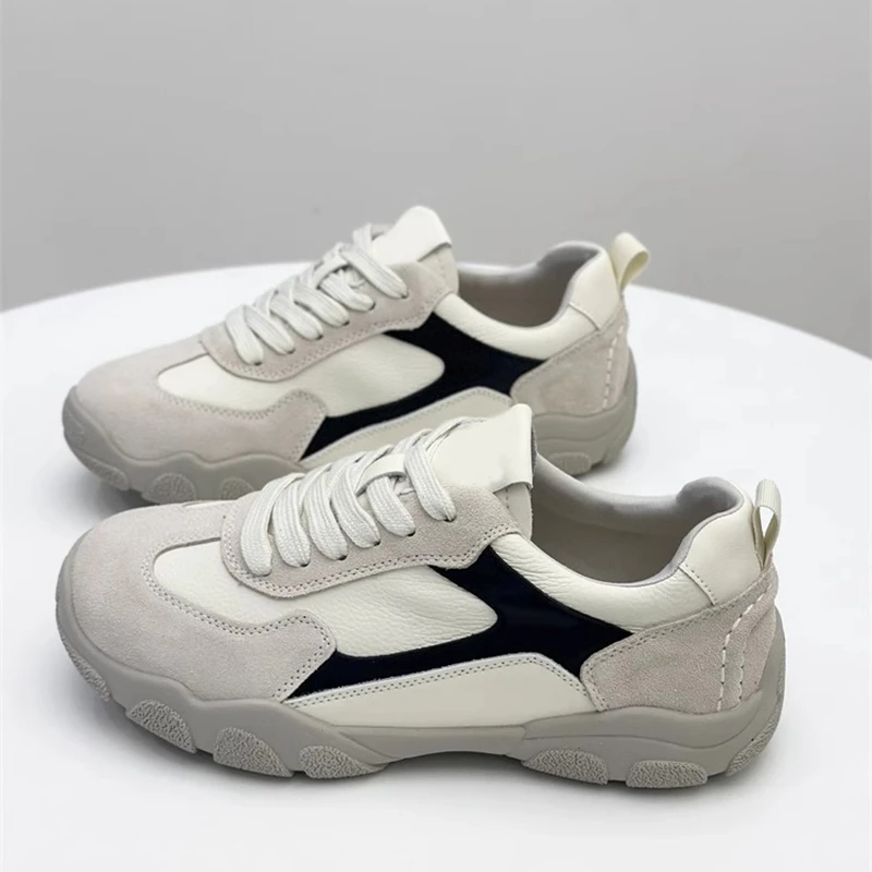 爆火超火2025新款春季百搭拼色阿甘德训鞋女显脚小厚底运动休闲鞋