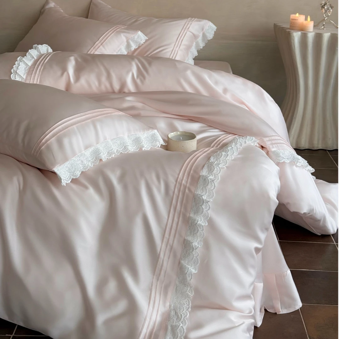 巢尔【玛格丽特的午后】法式花边兰精天丝四件套凉感丝滑被套床单