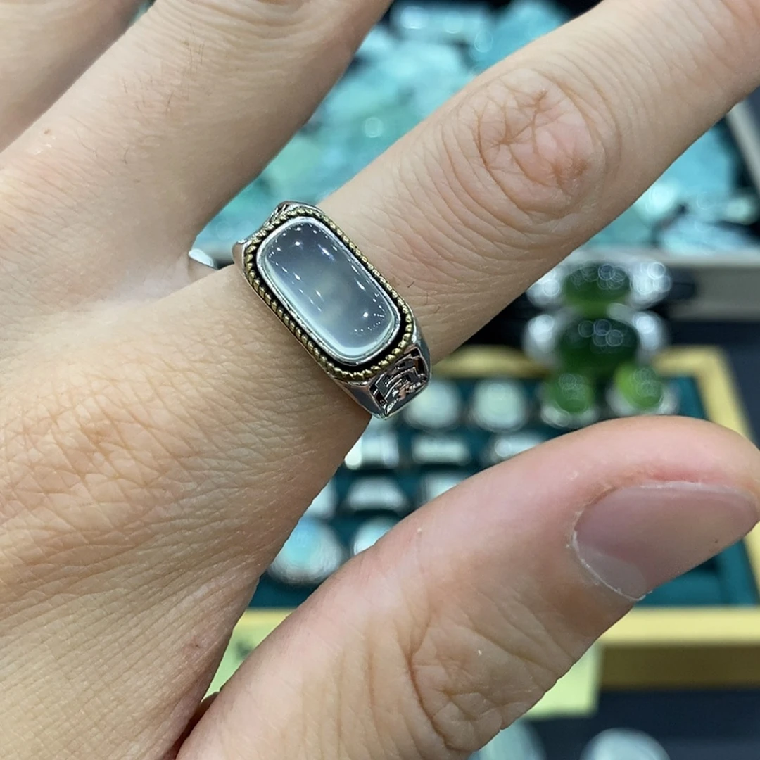 【闪购商品】蛇纹石玉银S925镶嵌戒指