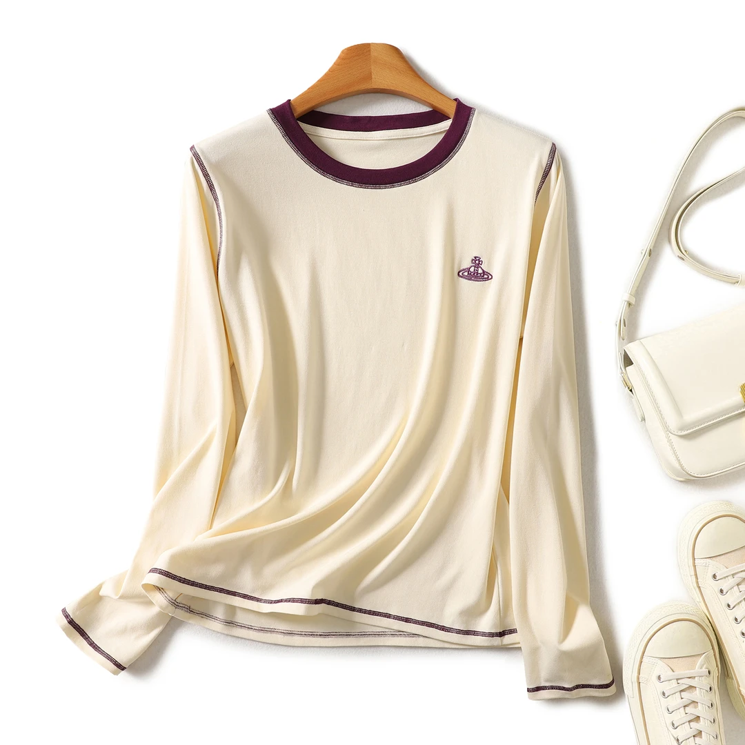 【多季好搭】减龄显瘦字母刺绣百搭长袖全棉T恤A7579#L6973#L6980