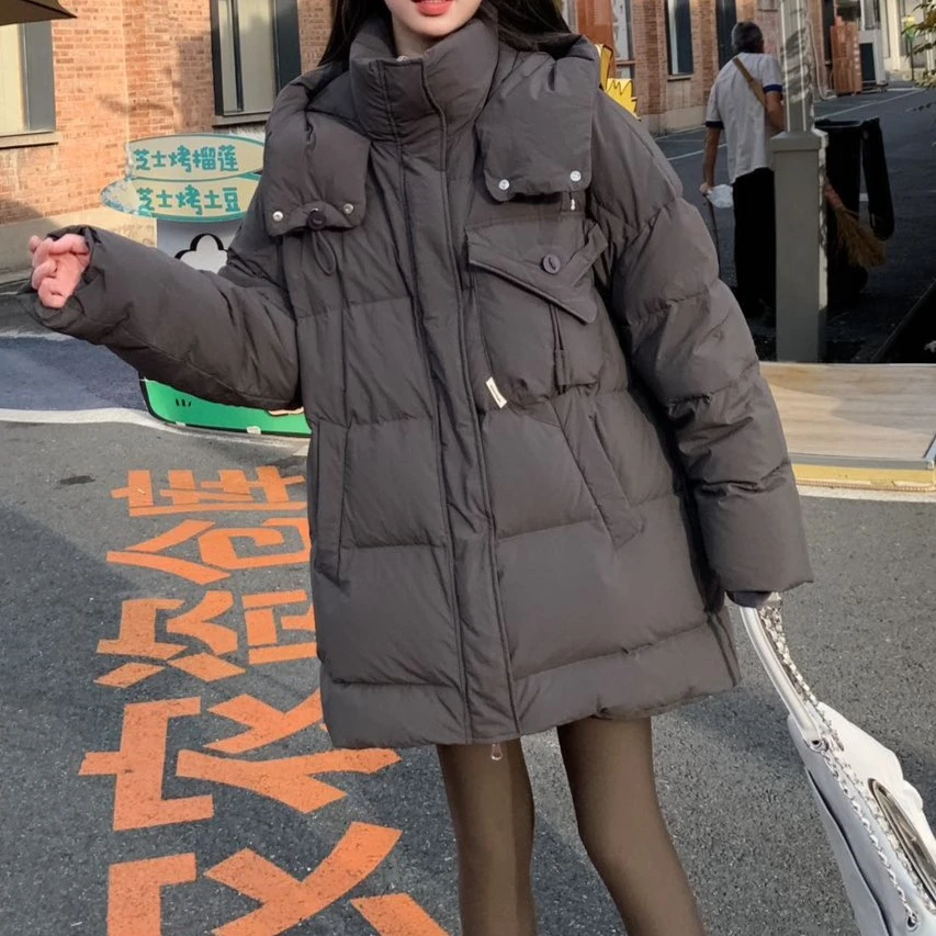 3181韩版中长款休闲连帽宽松保暖羽绒服