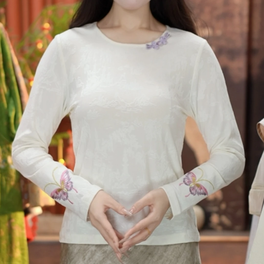 《花蝶舞-小衫》2025新中式国风刺绣女士百搭打底衫