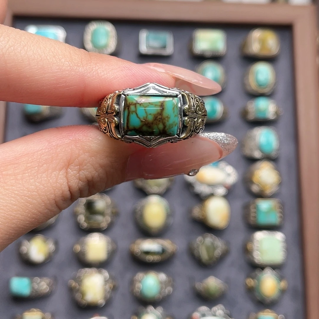 古***月绿松石银S925镶嵌戒指