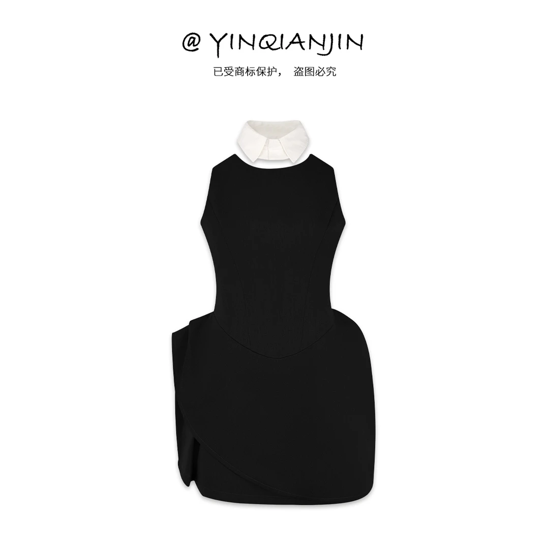 *尹千金*【Miu系千金】艺术系千金感不规则裁剪无袖设计花裙Q256090