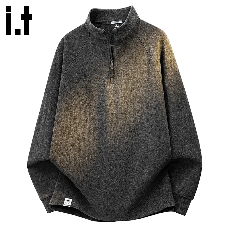 i.t:CHOCOOLATE半拉链套头卫衣男士2025秋冬新款潮牌重磅立领上衣