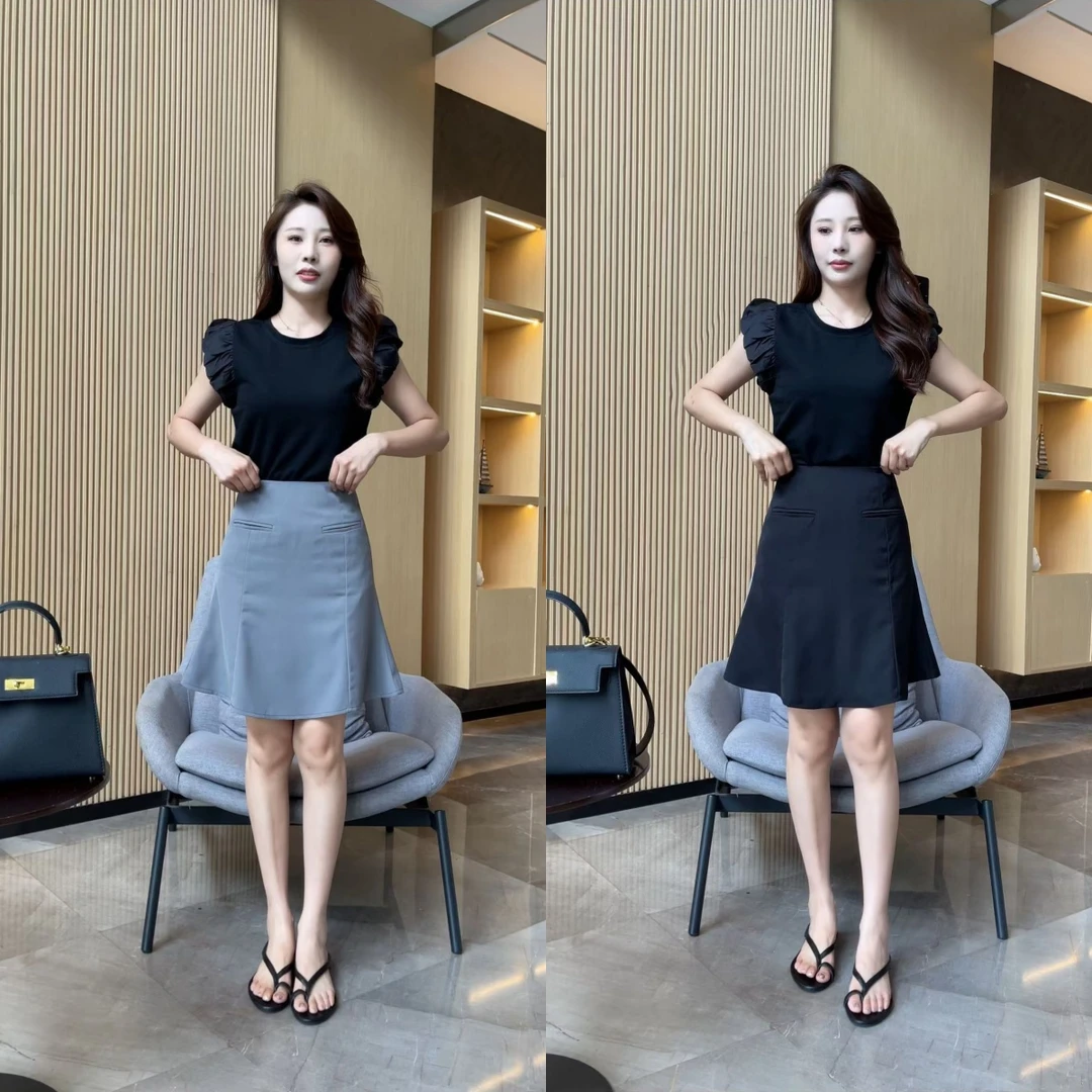 【梦婷家】高腰设计感显瘦半身裙夏季通勤百搭轻熟A字裙-25869