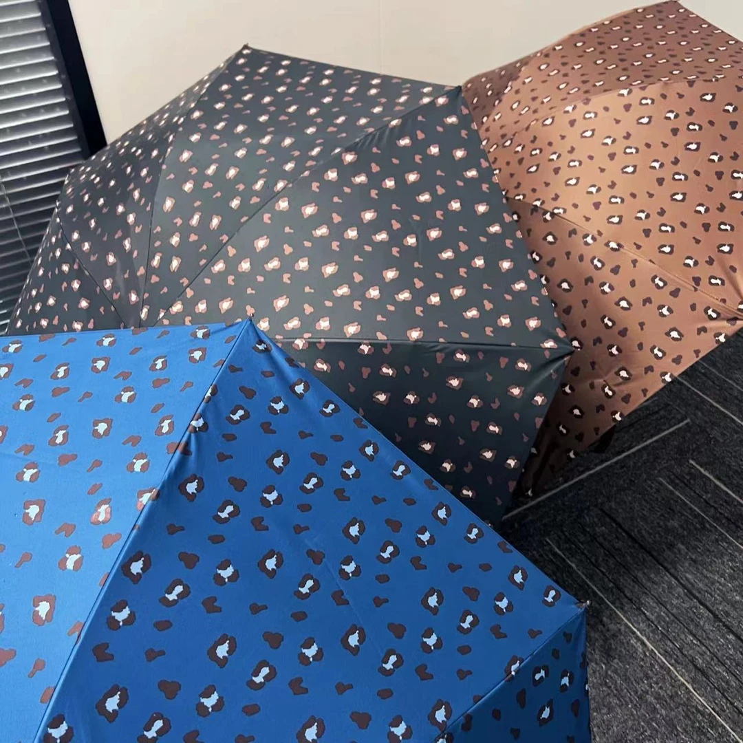 【特】豹纹8骨三折直径100晴雨伞太阳伞简约黑胶防晒两用花伞