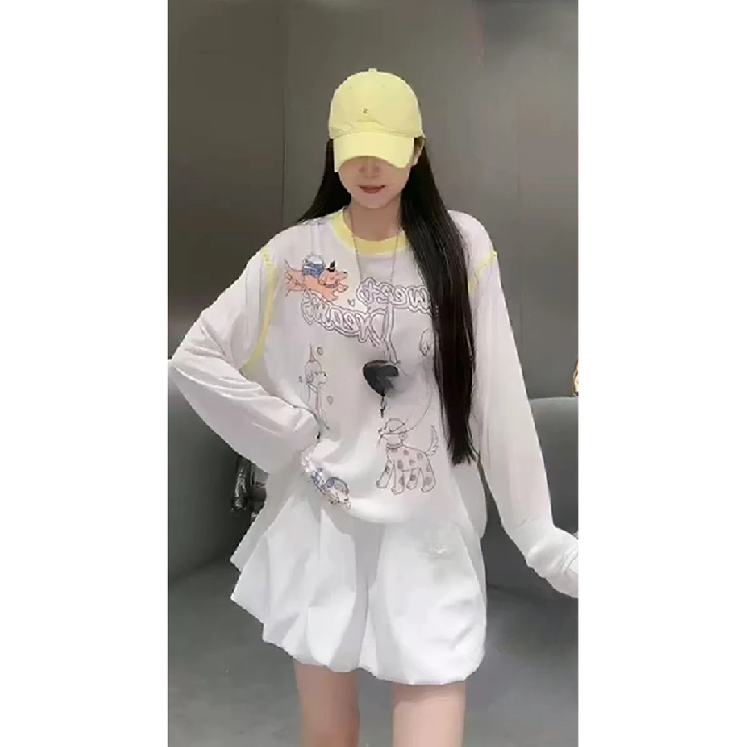 【晨浠定制】新款时尚高级感圆领撞色小狗防晒长袖T6618