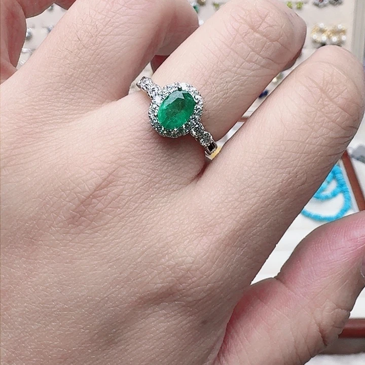 祖母绿戒指银S925镶嵌戒指