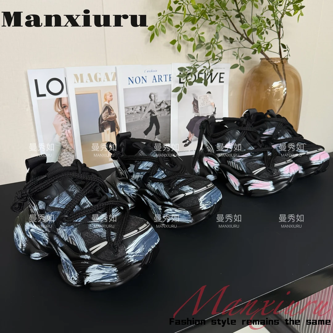 ManXR-【蓝烟茉莉】原创小众设计2025老爹鞋厚底增高休闲百搭潮女鞋